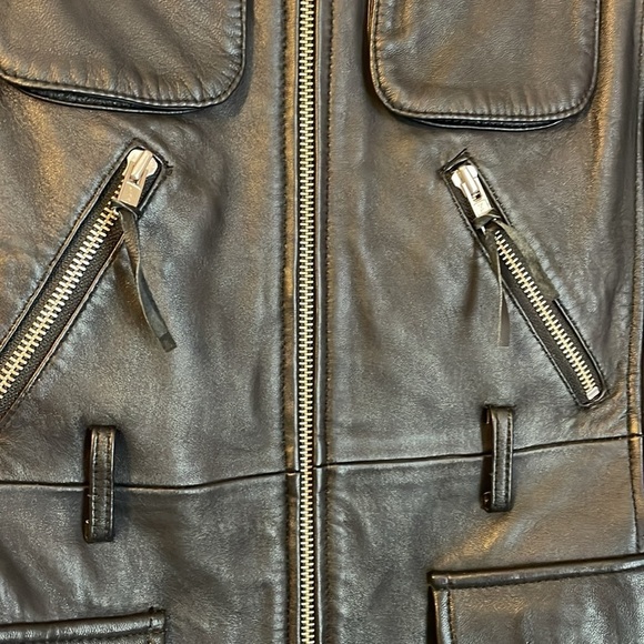 INC International Concepts Black Leather Moto Cargo Vest size S - Picture 5 of 14